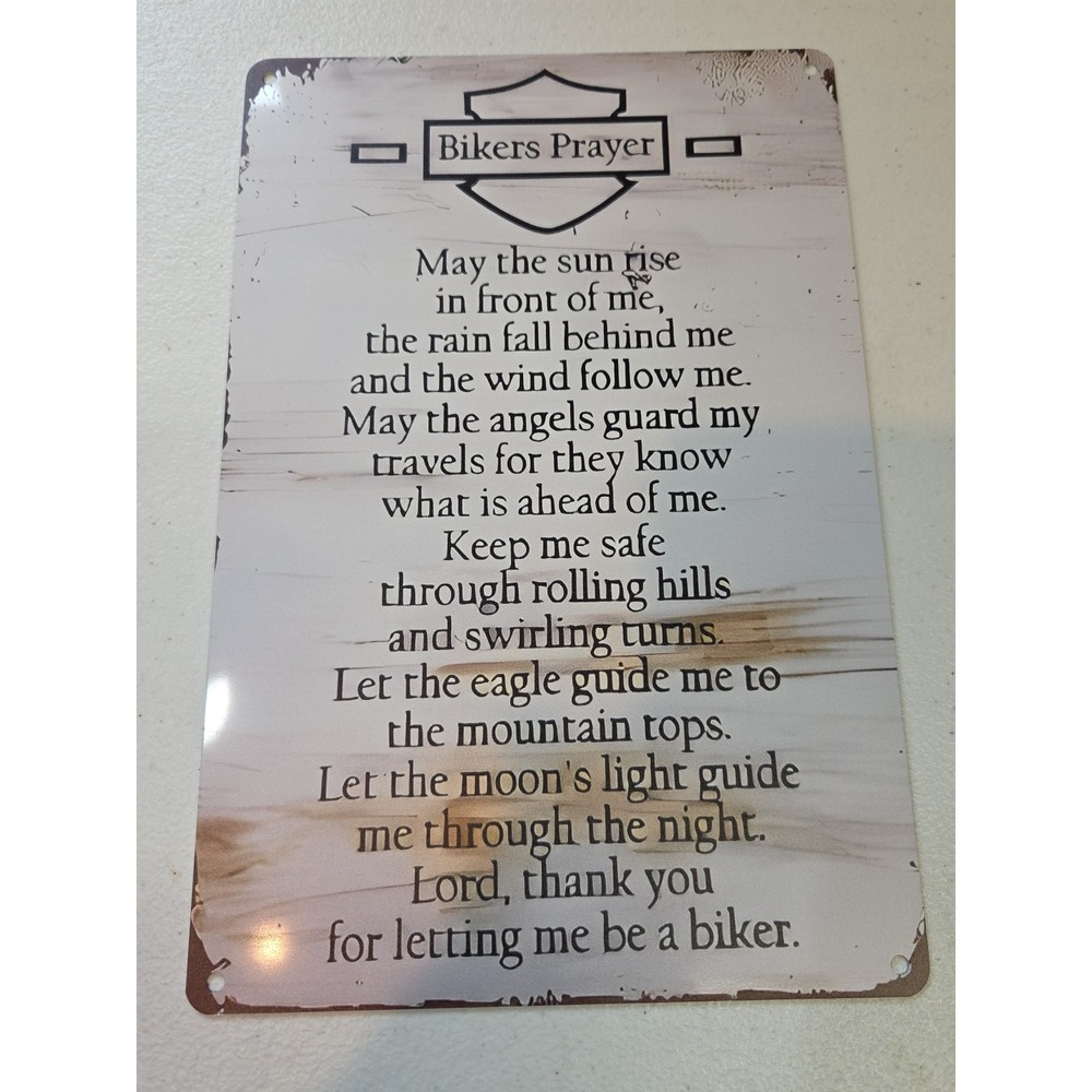 Bikers Prayer Rustic-looking Metal Signβ Angels Eagle Moon